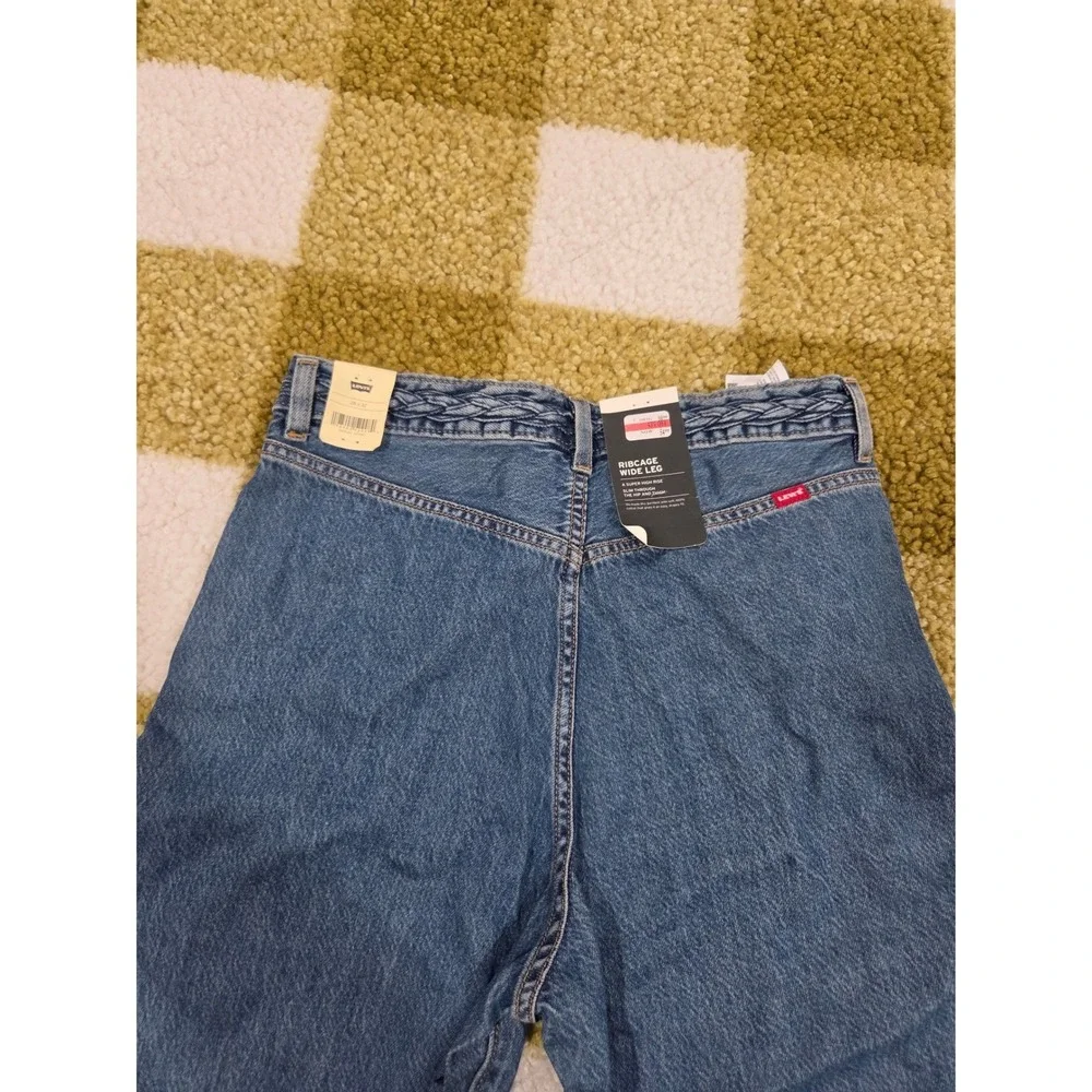 Levis Ribcage Wide Leg Braided Waist Jeans Medium Wash 28x32 001US0000 NEW